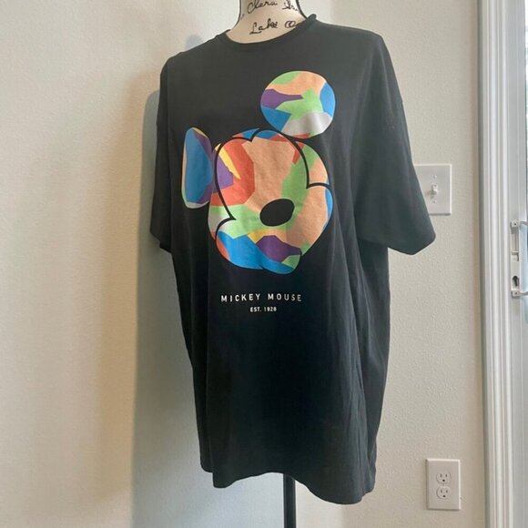 NEFF DISNEY BLACK T-SHIRT COLORFUL MICKEY MOUSE HEAD SIZE XXL KAWAII EMO - Picture 12 of 16